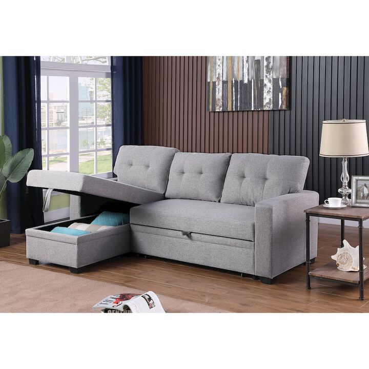 CP HomeDecor Devion Furniture Polyester Fabric Reversible Sleeper Sectional Sofa - Light Gray