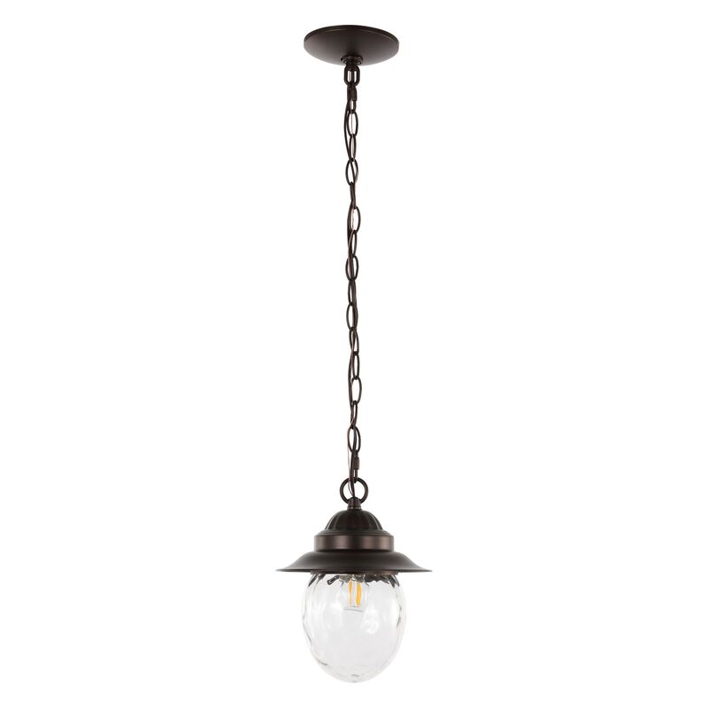 Manteo 8.25" 1-Light Farmhouse Industrial Iron/Glass Outdoor LED Pendant, Oil Rubbed Bronze/Clear