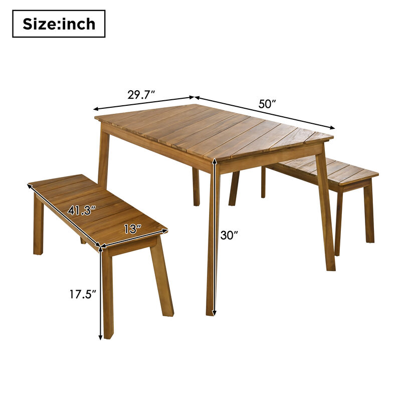 Merax 3 Pieces Acacia Wood Table Bench Dining Set