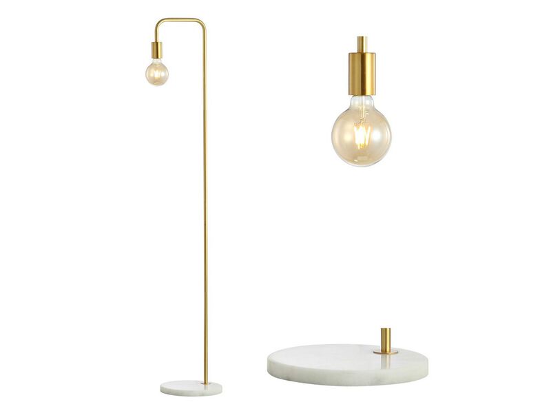 Vega 60" Minimalist Edison Metal/Marble Floor Lamp, Gold