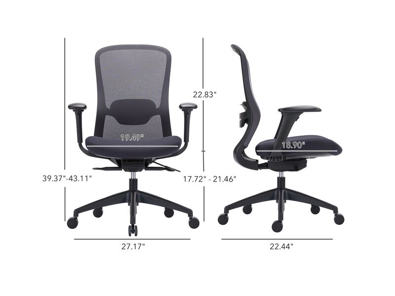 KIRIN Ergonomic Mid-Back Mesh Office Chair, Executive Computer Desk Chair with Adjustable 4D Armrests, Slide Seat, Tilt Lock and Lumbar Support