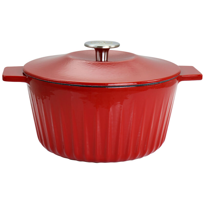 Martha Stewart 5 Quart Enameled Cast Iron Round Dutch Oven in Red with Lid