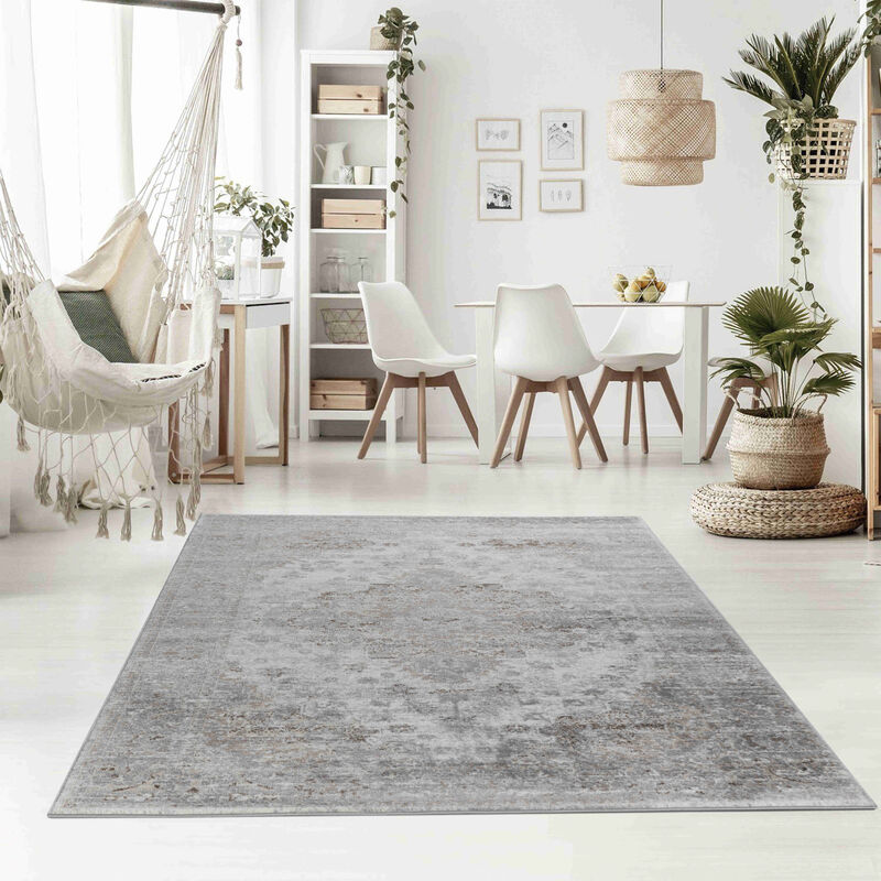 Sakarya Oriental Distressed Brown Grey Indoor Area Rug