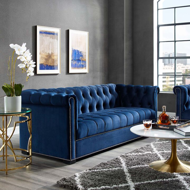 Heritage Upholstered Velvet Sofa - Midnight Blue