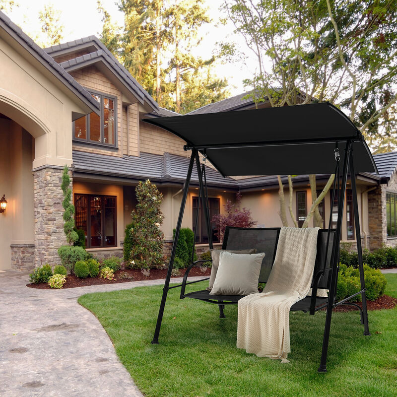 2-Seat Outdoor Canopy Swing with Comfortable Fabric Seat and Heavy-duty Metal Frame