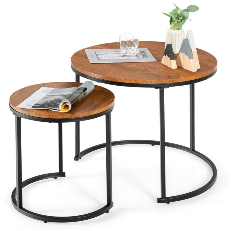 Set of 2 Modern Round Stacking Nesting Coffee Tables for Living Room