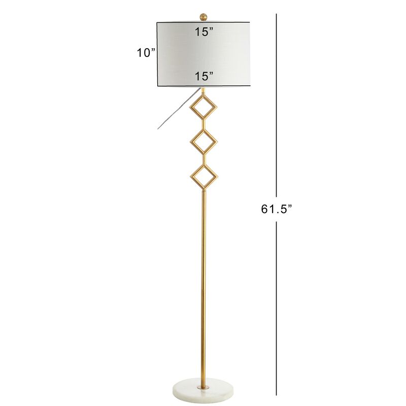 Diamante 61.5" Modern Gilt Metal with Marble Based LED Floor Lamp, Gold/White