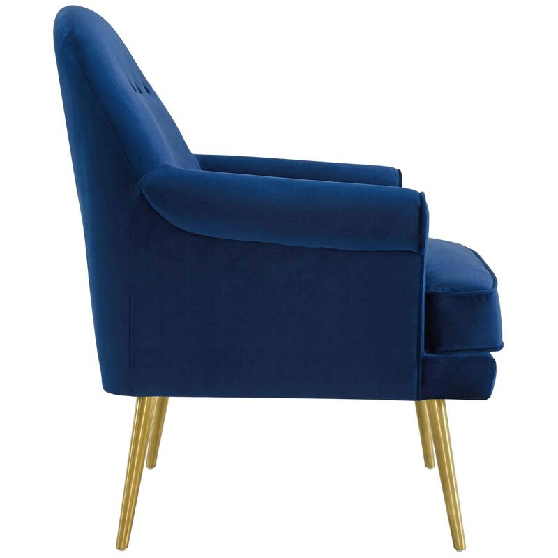 Modway Revive Mid-Century Modern Upholstered Performance Velvet Accent Lounge Arm Chair in Navy