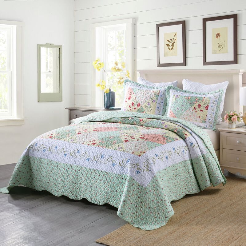 MarCielo 3 Piece Printed Quilt Bedspread Set