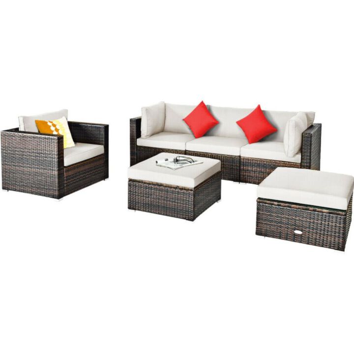 Hivvago 6 Pieces Patio Rattan Furniture Set with Sectional Cushion