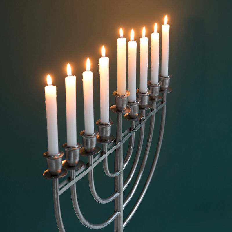 Modern Solid Metal Judaica Hanukkah Menorah 9 Branched Candelabra, Aluminum Finish Large