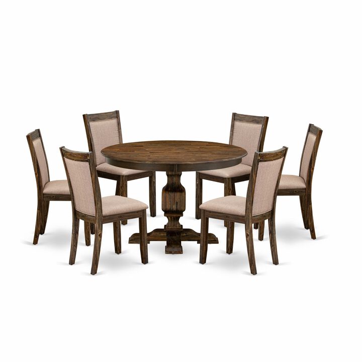 East West Furniture F3MZ7-716 7Pc Dining Set - Round Table and 6 Parson Chairs - Distressed Jacobean Color