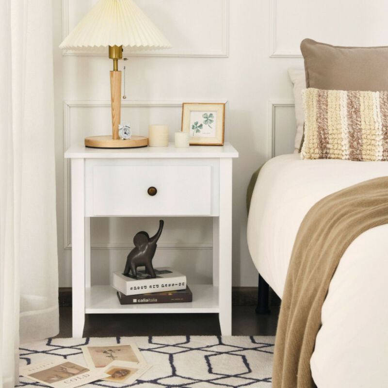 Hivago Nightstand with Drawer and Storage Shelf for Bedroom Living Room