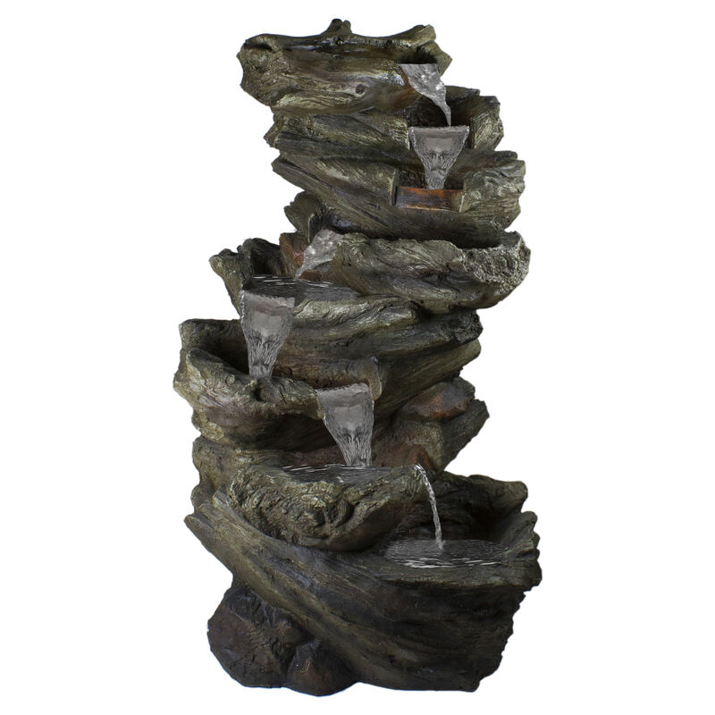 42" Gray Lighted Rock Outdoor Garden Water Fountain