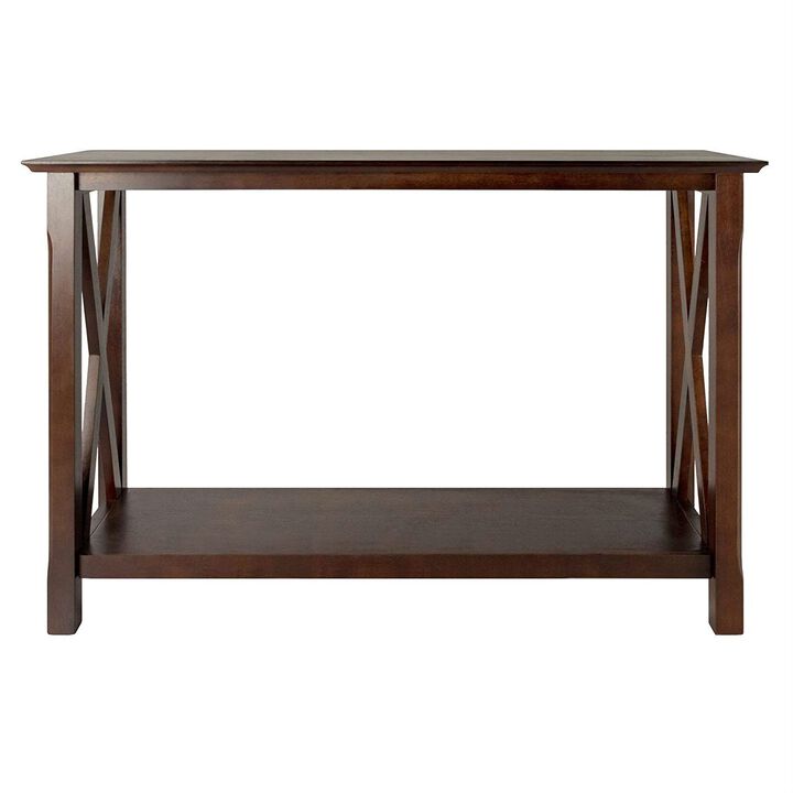 Hivvago Cappuccino Brown Wood Console Sofa Table with Bottom Shelf