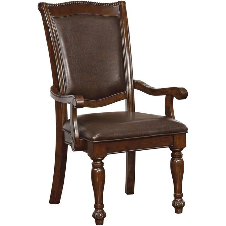 Glorious Classic Traditional Dining Chairs Cherry Solid wood Leatherette Cushion Seat Set of 2pc Arm Chairs Turned Legs Kitchen Dining Room
