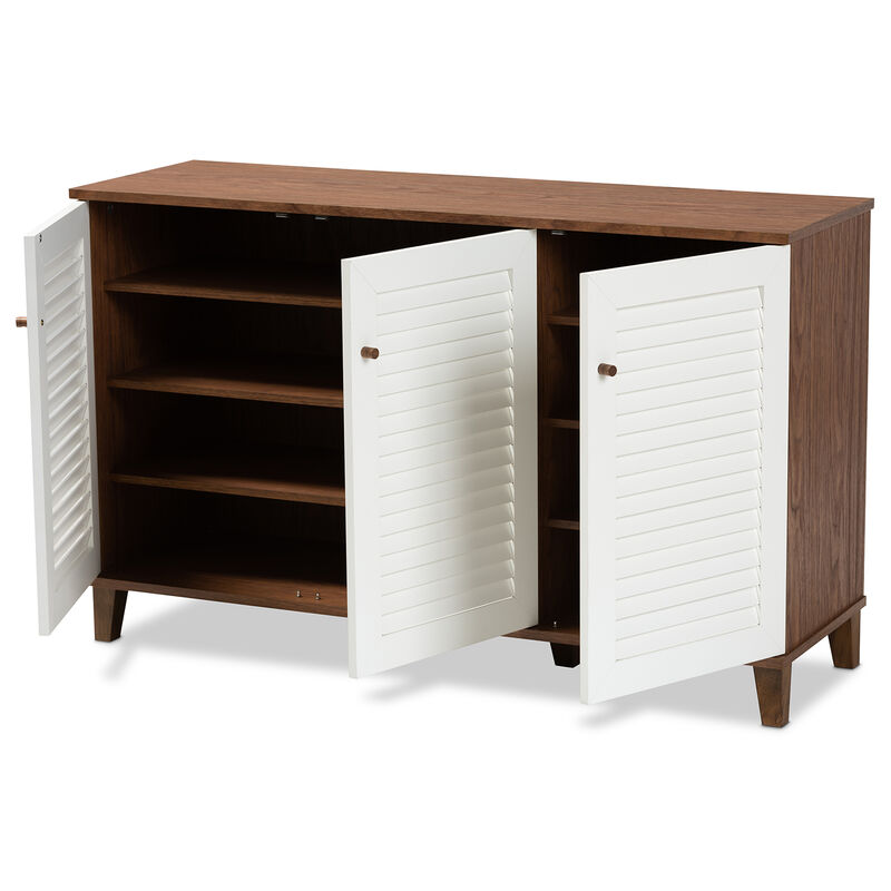 Baxton Studio Coolidge Modern and Contemporary Walnut Finished 8-Shelf Wood Shoe Storage Cabinet