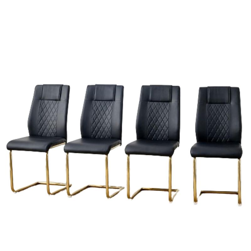 Hivvago 4 Pcs Faux Leather Upholstered Grid High Back Dining Chairs with Metal Base