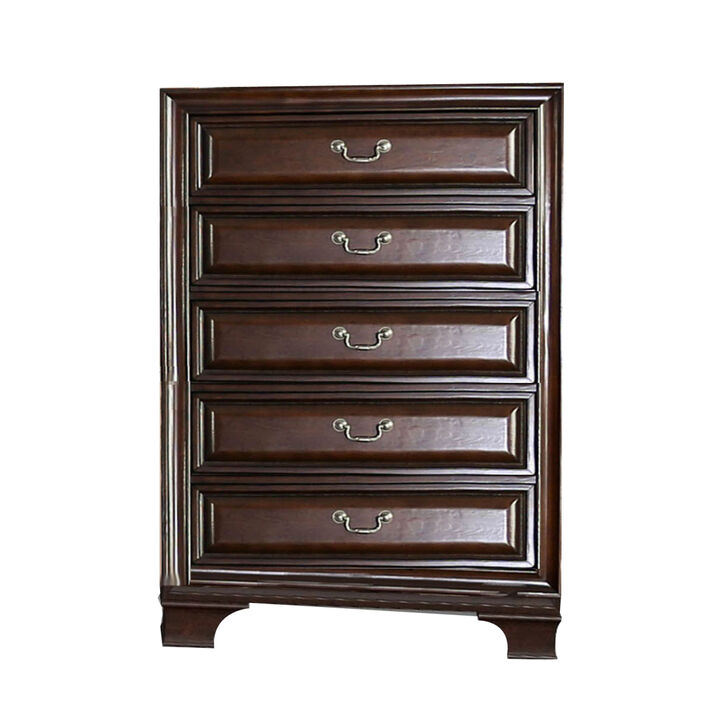53 Inch Modern Tall Dresser Chest, Wood, 5 Drawers, Molded, Cherry