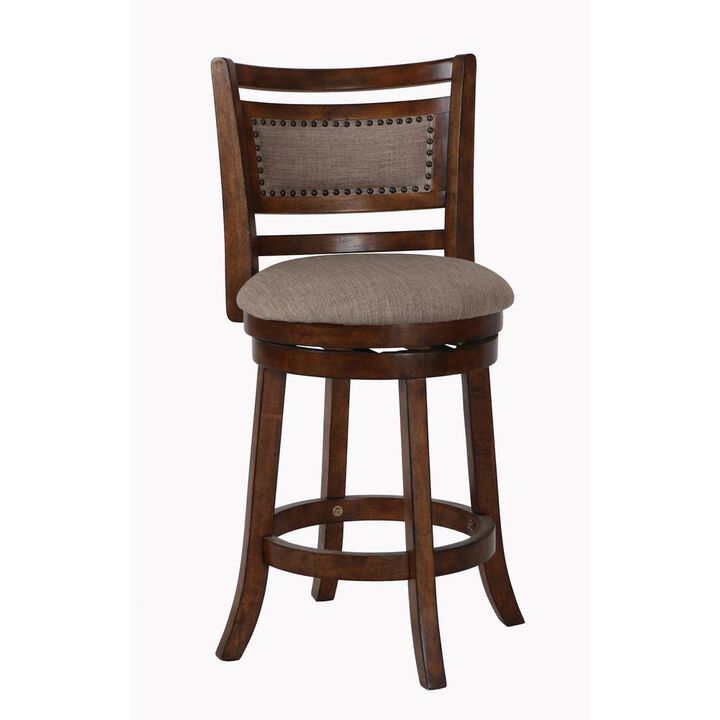 New Classic Furniture Aberdeen Wood Swivel Counter Stool with Fabric Seat in Dark Brown