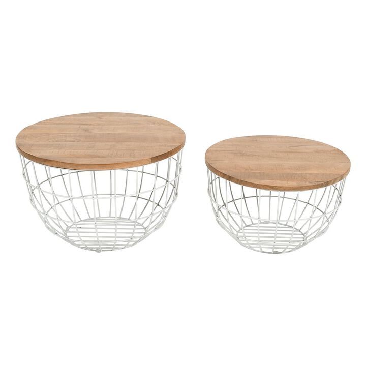 Jofran Rondo Nested Storage Solid Wood and Metal Basket Coffee Tables (Set of 2)