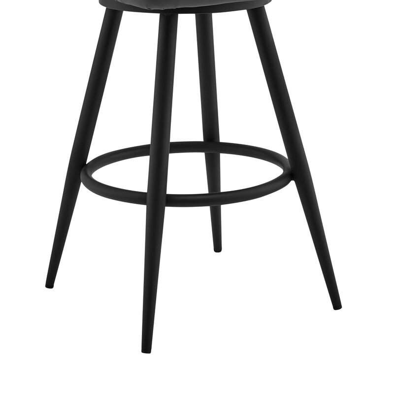 Maxen Gray Faux Leather and Black Metal Swivel Bar Stool