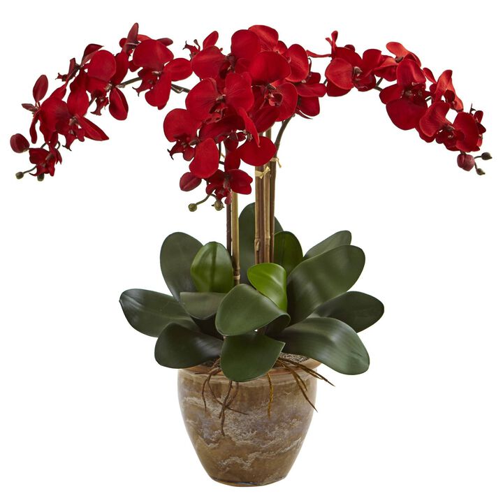 Nearly Natural 27-in Seasonal Triple Phalaenopsis Orchid Arrangement Red