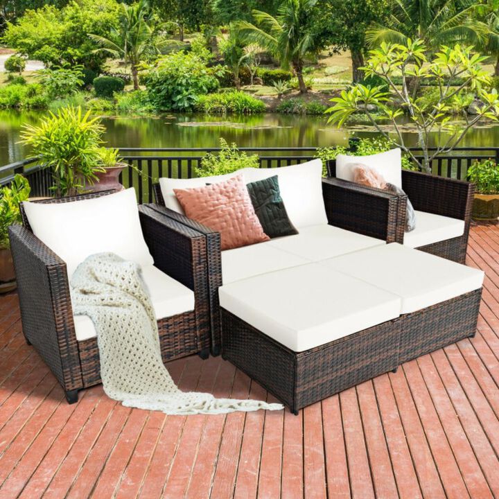 Hivvago 5 Pieces Patio Rattan Furniture Set with Removable Cushions