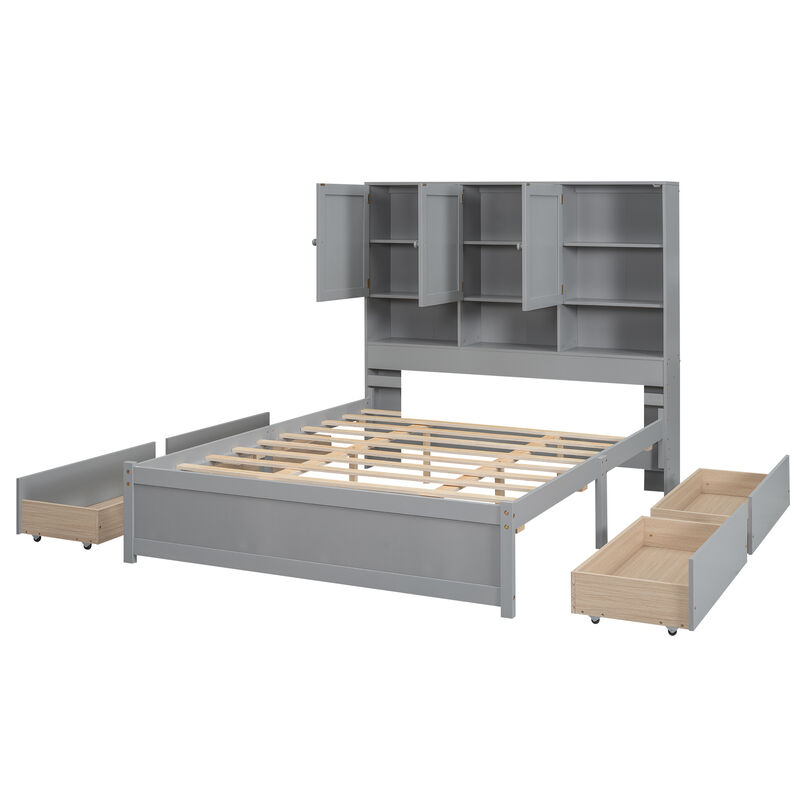 Merax Platform Bed with Storage Headboard and 4 Drawers