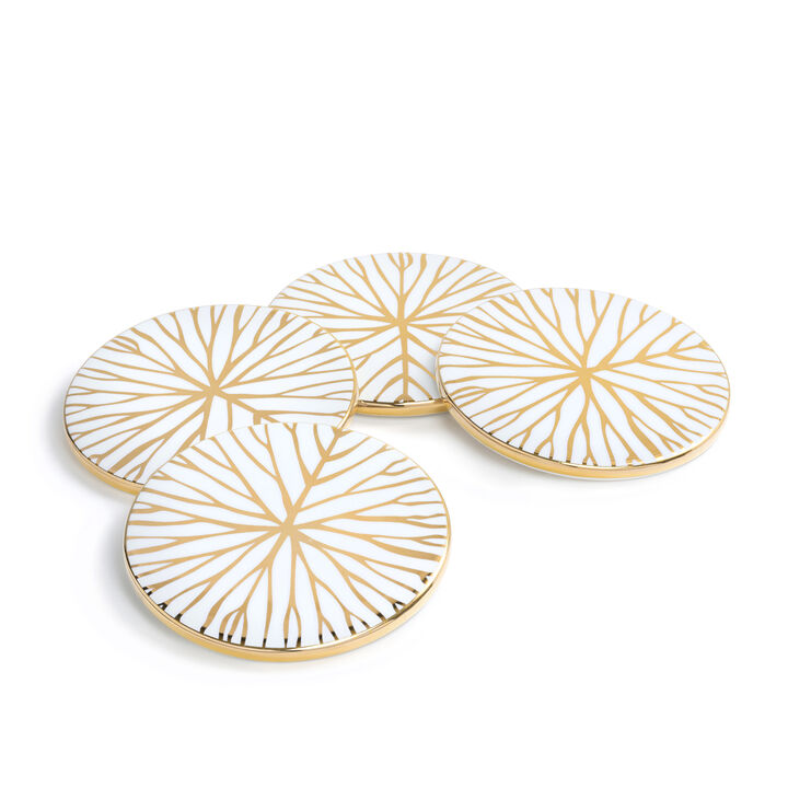 Talianna Lily Pad Coasters, White & Gold, Set of 4