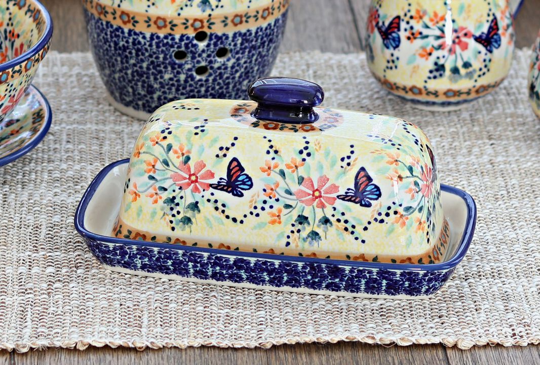 Blue Rose Polish Pottery Tulip Butter Dish