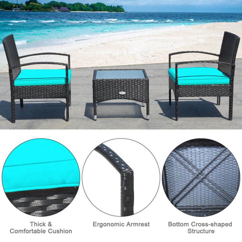 Hivvago 3 Pieces Patio Wicker Rattan Furniture Set with Cushions for Lawn Backyard