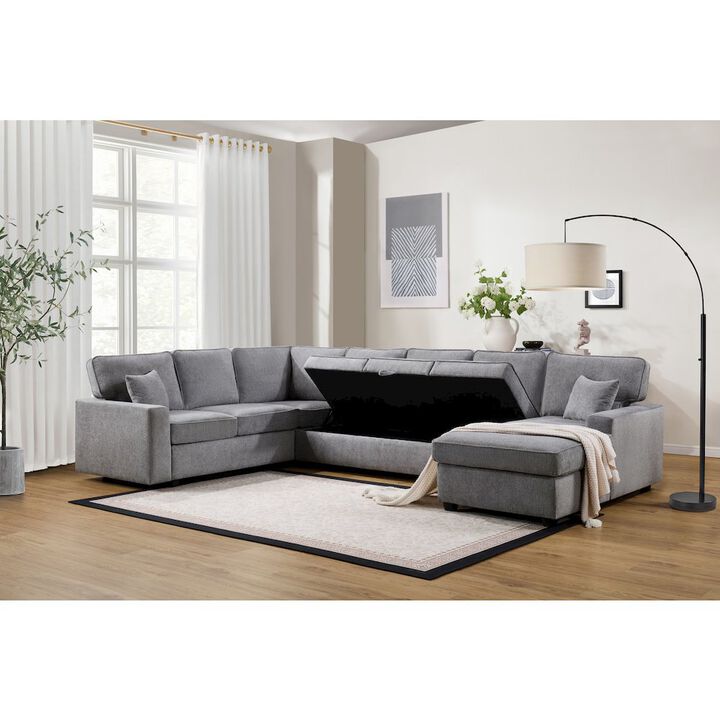 Lilola Home 137W Gray Chenille Sectional Sofa with Right-Facing Chaise