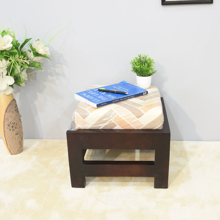 Handmade 100% Mango Wood (With Cushion) Light Walnut Color Rectangular Shaped Indoor Stool