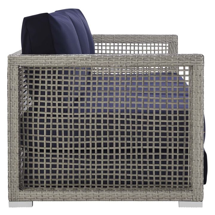 Aura Outdoor Patio Sofa - Synthetic Gray-on-Gray Wicker Rattan, Aluminum Frame, All-Weather Cushions, Extra Wide and Deep Body, Fully Assembled