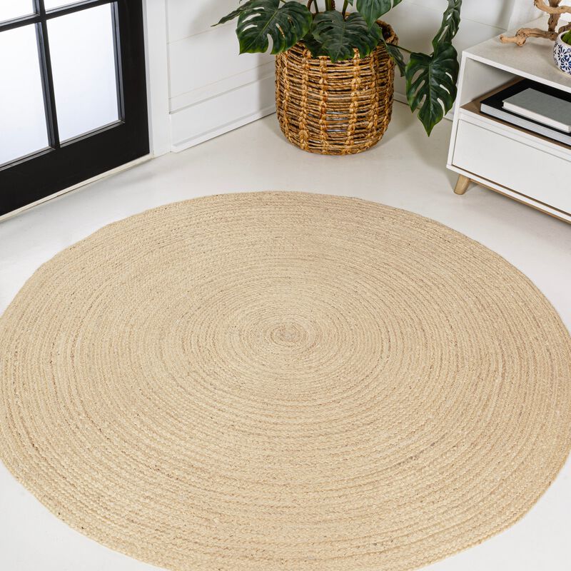 Zara Braided Coastal Cottage Round Jute. Round Area Rug