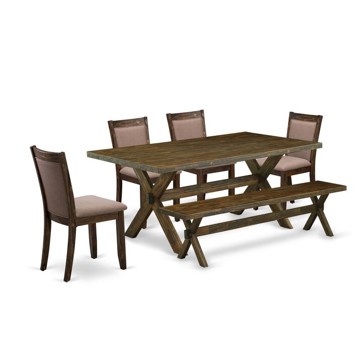 East West Furniture X777MZ748-6 6Pc Dining Set - Rectangular Table , 4 Parson Chairs and a Bench - Multi-Color Color