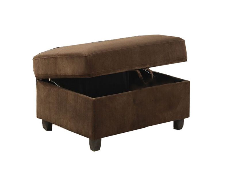 Fabric Upholstered Rectangular Ottoman with Hidden Storage, Brown - Benzara