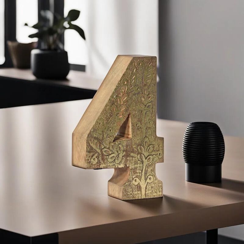 Vintage Natural Gold Handmade Eco-Friendly "4" Numeric Number For Wall Mount & Table Top Décor