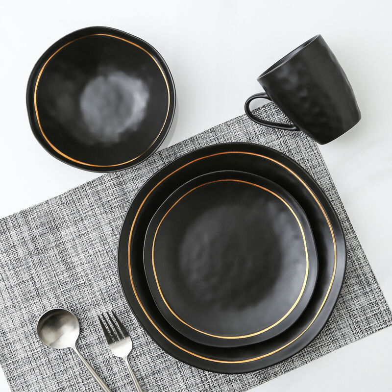 Stone Lain Clara Porcelain 32 Piece Dinnerware Set, Black