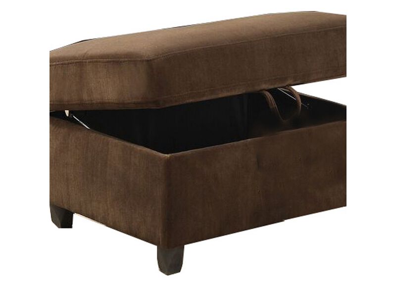 Fabric Upholstered Rectangular Ottoman with Hidden Storage, Brown - Benzara