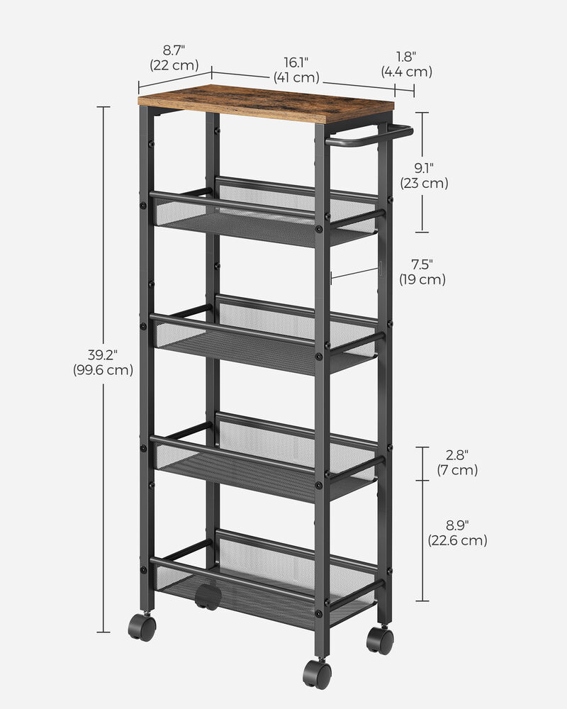 Versatile 5-Tier Rolling Cart with Handle - Metal Frame Organizer for Kitchen, Dining Room, Living Room, and Office