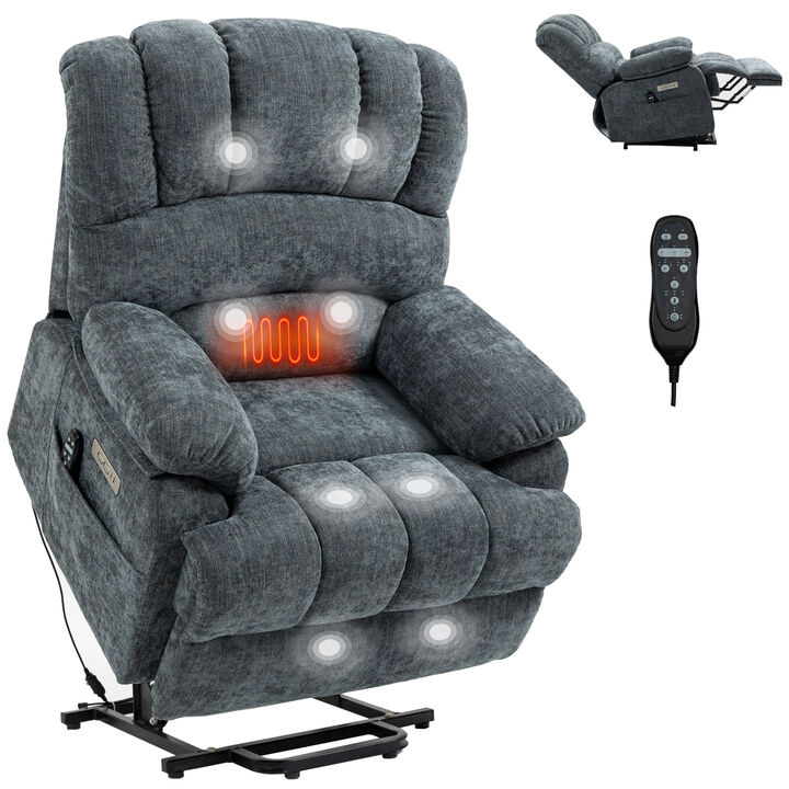 Mondawe 23" Seat Width and High Back Large Size Chenille Power Lift Recliner Chair with 8-Point Vibration Massage and Lumbar Heating
