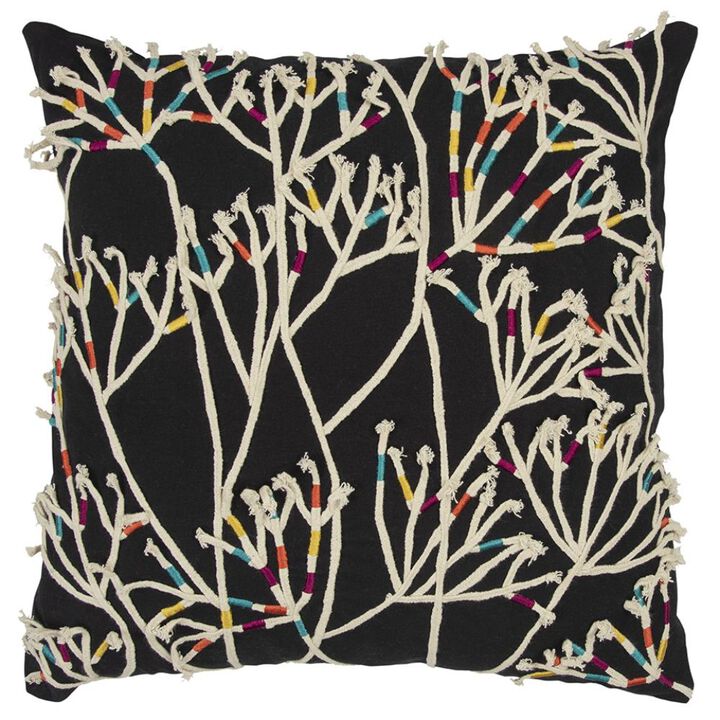 Homezia Black Cream Impressionistic Branch Throw Pillow