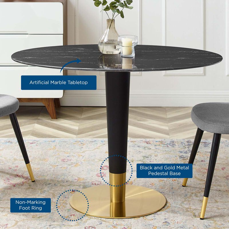 Modway - Zinque 42" Oval Artificial Marble Dining Table Gold Black