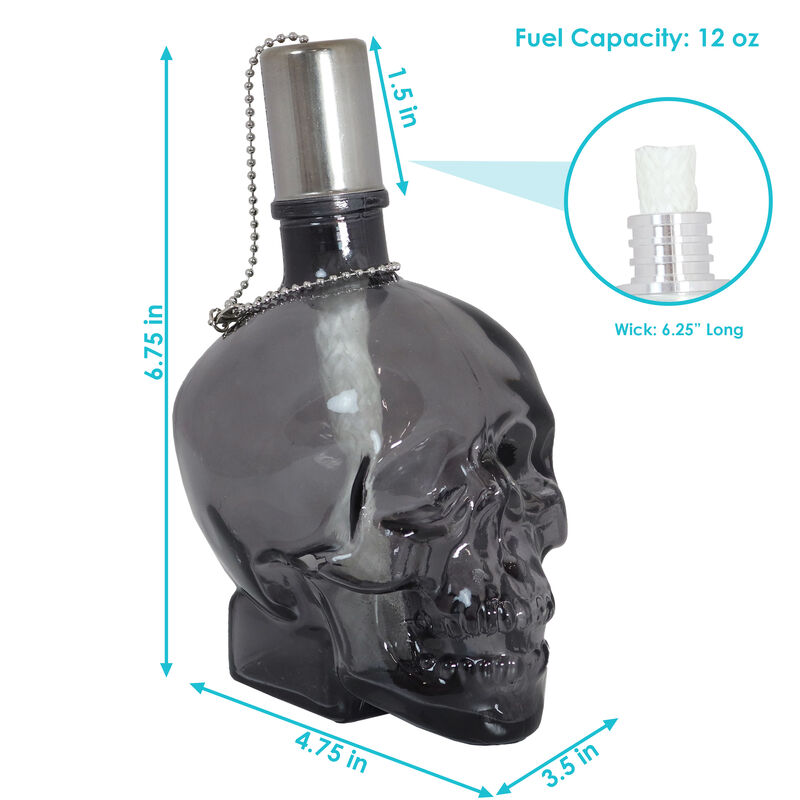 Sunnydaze Set of 4 Grinning Skull Glass Tabletop Torches