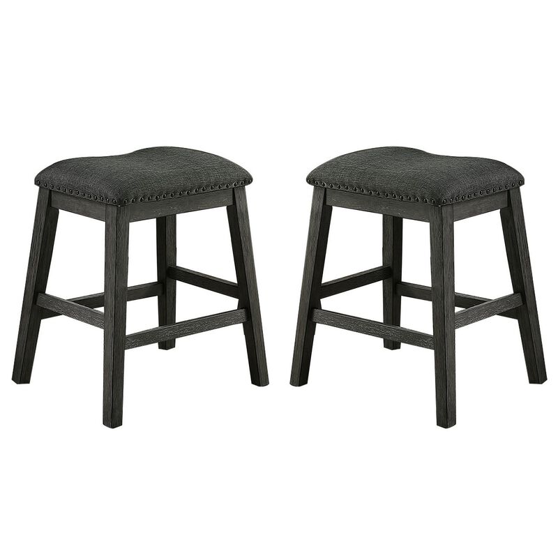 Fabric Saddle Counter Stool with Nailhead Trim, Set of 2, Gray-Benzara