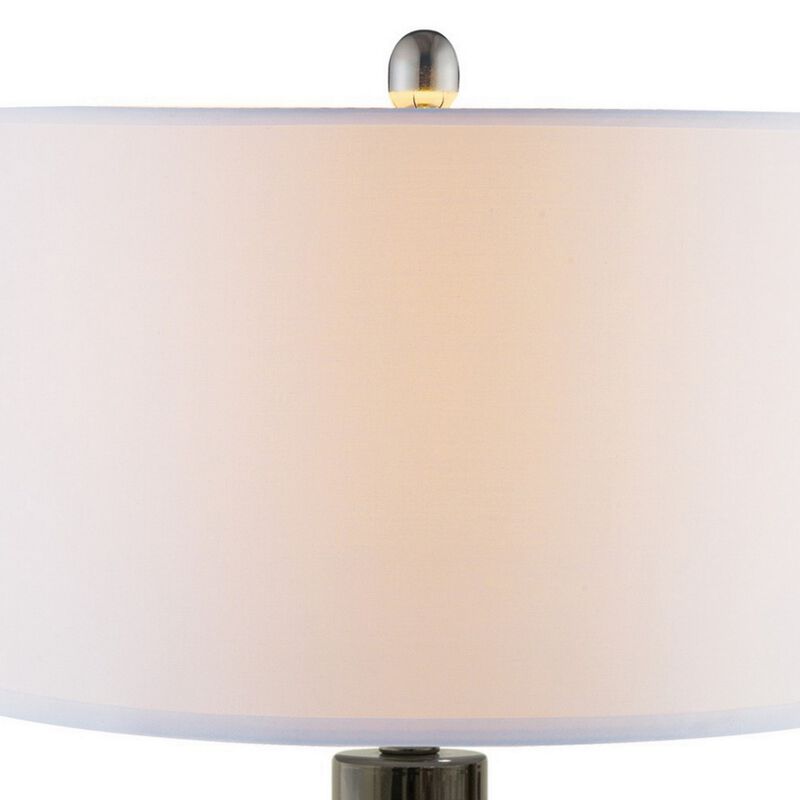 26 Inch Table Lamp, LED Night Light Base, Empire Shade, Silver Gray-Benzara