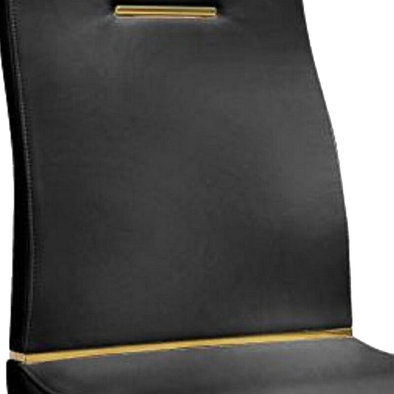 Gyn 17 Inch Dining Chair Set of 2, Cantilever Base, Black Gold Faux Leather - Benzara