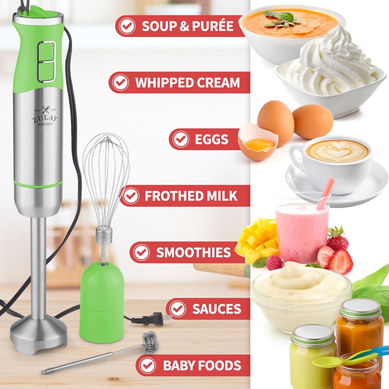 Stick Blender Immersion With Stainless Steel Whisk and Milk Frother Attachments